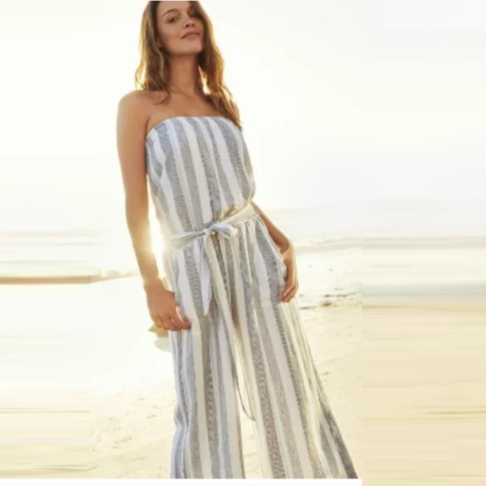 Splendid Sea Stripe Linen-Blend Jumpsuit L